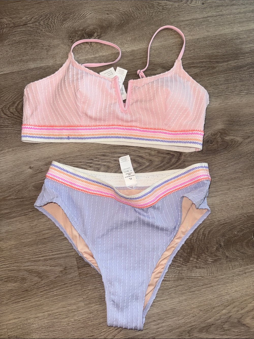 Pink & Lavender Striped Bikini Set